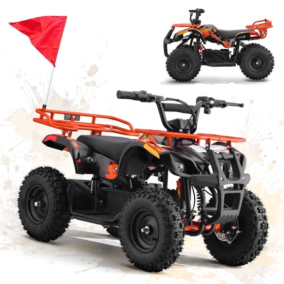 IVFJFV 36V 500W Electric 4 Wheeler for age 13 ,10/15 MPH Speed Adjustment,Powered Ride-on Car Dual Shock Absorbers,LED Light,10" Off-Road Tires,Orange