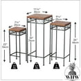 thumbnail image 4 of Country Style Accent Tables, Set of 3, Plant Stands, Wood Tops, Slim Line, Rust Resistant Black Metal Bases, 30, 26, and 22 Inches Tall, 4 of 10