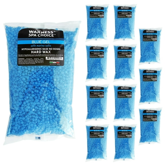Waxness Spa Choice No Rosin Blue Gel Hard Wax Beads with Marine Salts 2.2 lb / 1 kg Pack of 12