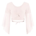 thumbnail image 3 of ZALDITA Women's 3/4 Tulle Flared Sleeve Wrap Tie Top Blouse Belly Dance Bolero Shrugs Cardigan Pink One Size, 3 of 7