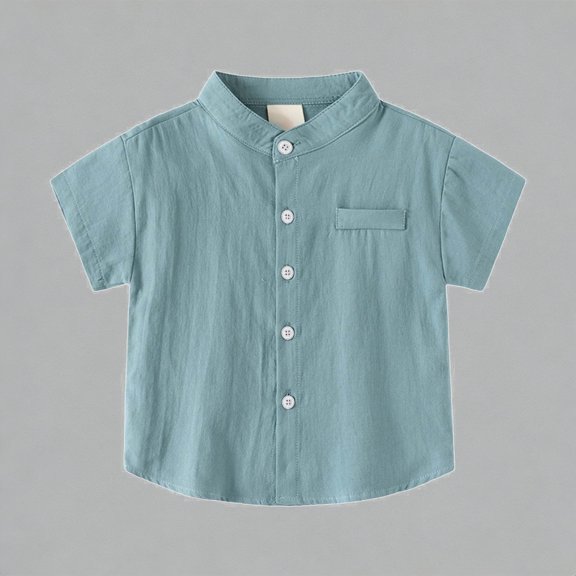 Krdevn Kids Mandarin Collar Short Sleeve Shirt Breathable Cotton Blend Boys Girls Casual Holiday Gentleman Top,4-5 Years