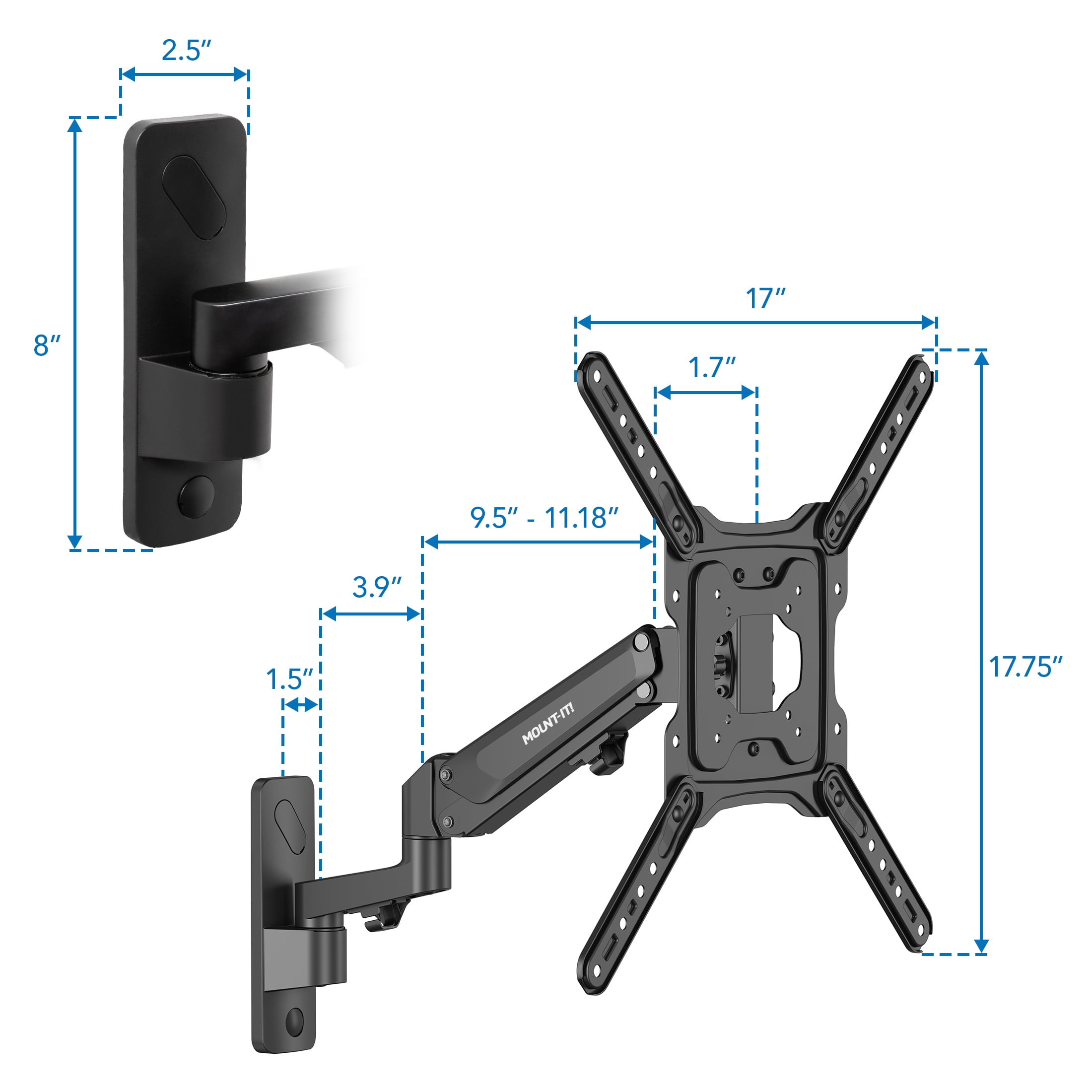 Mount-It! Height Adjustable TV Wall Mount - Full Motion, Pull Down and Vertical Adjustment, Fits 23-55 Inch Screens, Max VESA 400x400mm, Swivel and Tilt Capabilities, 50.6 Lbs Capacity