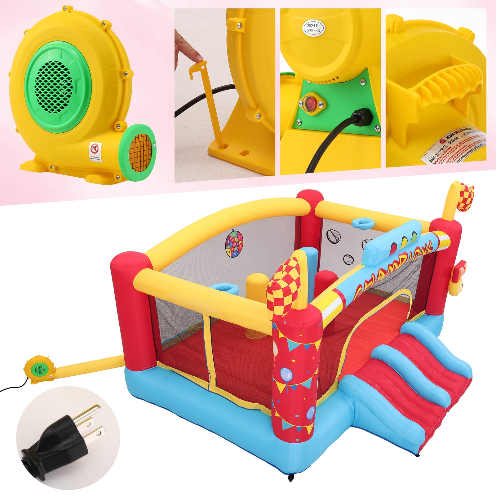 Funcid Bounce House Water Slide for Kids 3-12 with Slides, Big Jumping Area, Double Basketball Hoops & Bouncer Slides, Ball Pits, Throw Ball Game, Jump House, 550W Blower