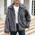 thumbnail image 2 of Penkiiy Men’s Faux Fur Short Coat Winter Leopard Warm Thicken Jacket Cardigan Fluffy Soft Plush Outerwear Overwear Faux Fur Coat Men Dark Gray, 2 of 5