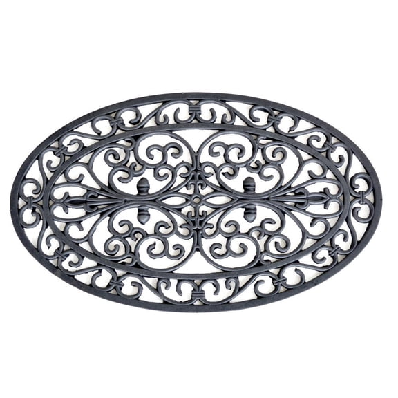 AmeriHome Oval Shape Decorative Scrollwork Rubber Entry Mat 18 x 30 in. - 2 Piece Set