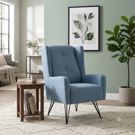 American Eagle Furniture Fabric Mid Century Modern Accent Chair in Blue