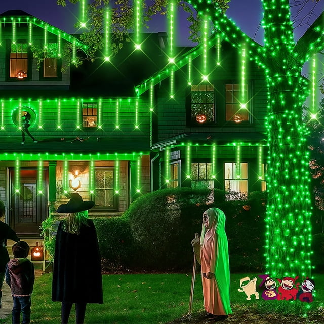 Lluvia de meteoritos verdes String Lights Kwaiffeo de 16 tubos, 5,8 m