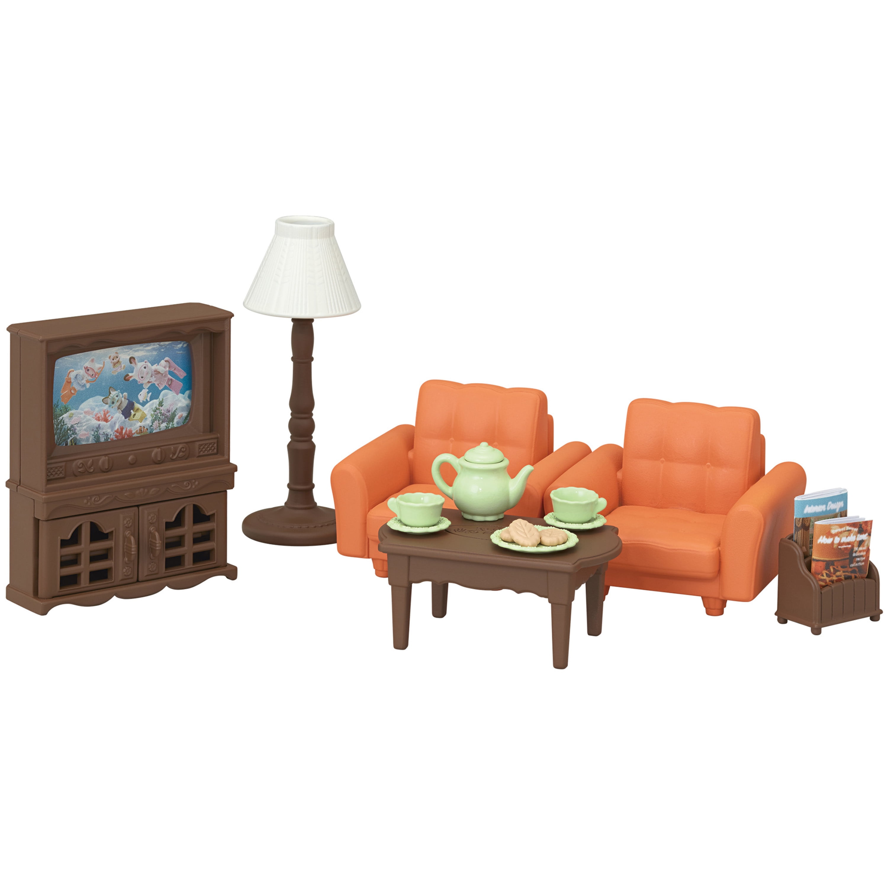 SYLVANIAN FAMILIES CALICO CRITTERS DELUXE LIVING ROOM SET GREEN & BROWN CHAIR 