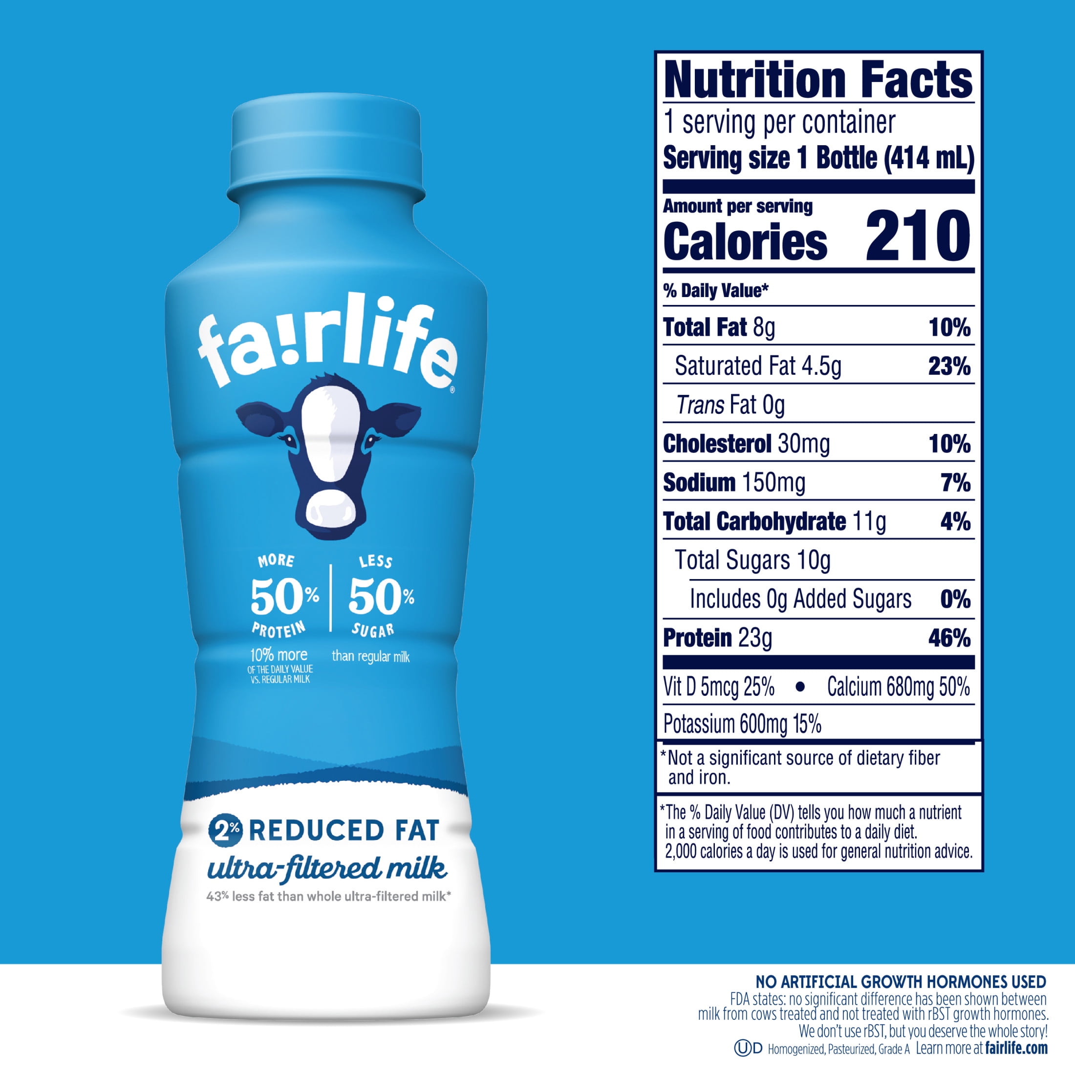 (5 pack) fairlife 2% Reduced Fat Ultra Filtered Milk, 14 fl oz