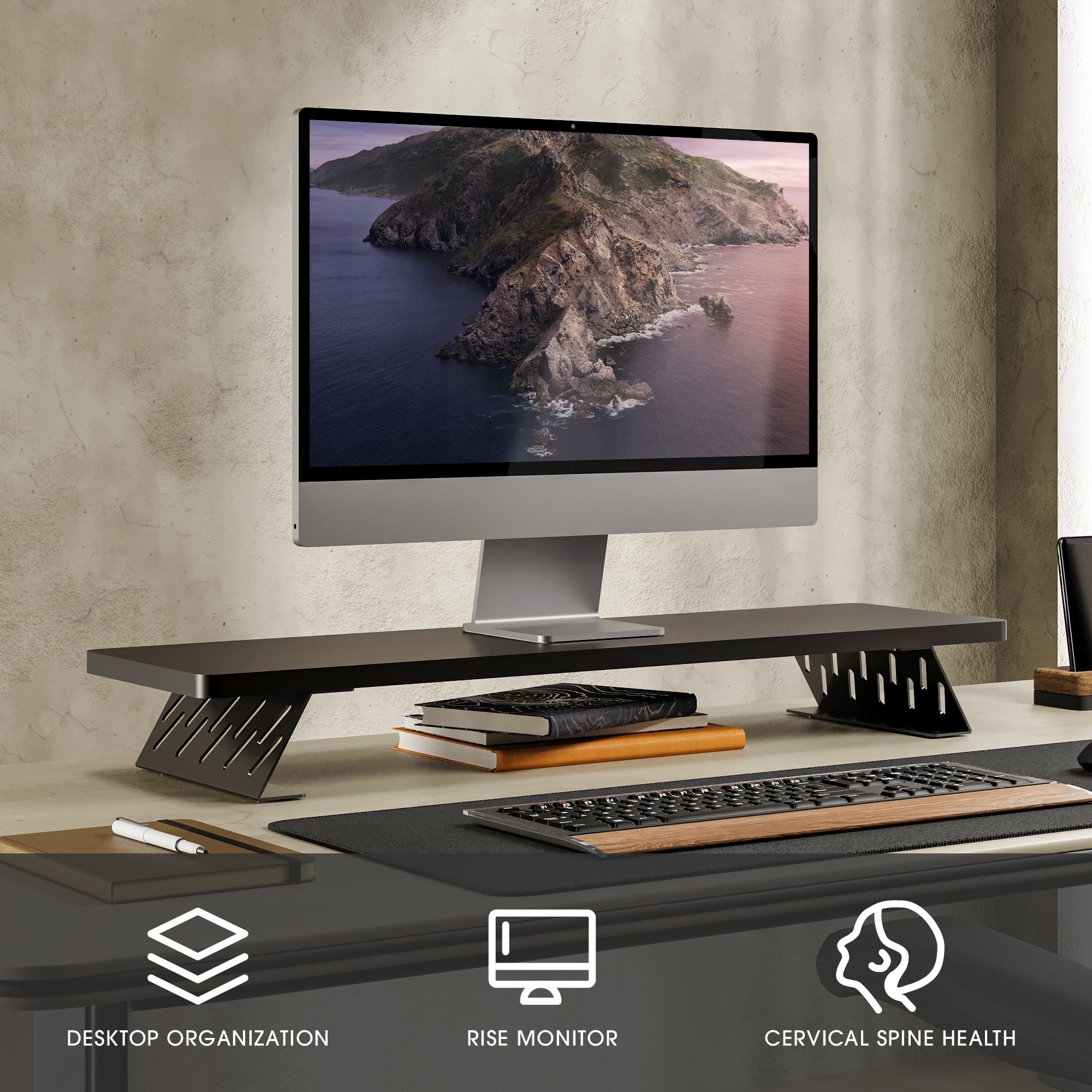 Fenge Dual Monitor Stand Riser, 31.5 inch Long Monitor Stand for Desk