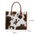 thumbnail image 2 of Yucurem Retro Animal Pattern Print Leather Plush Handbag, Winter Large Tote Bags for Travel Commuting (Brown Cow), 2 of 10