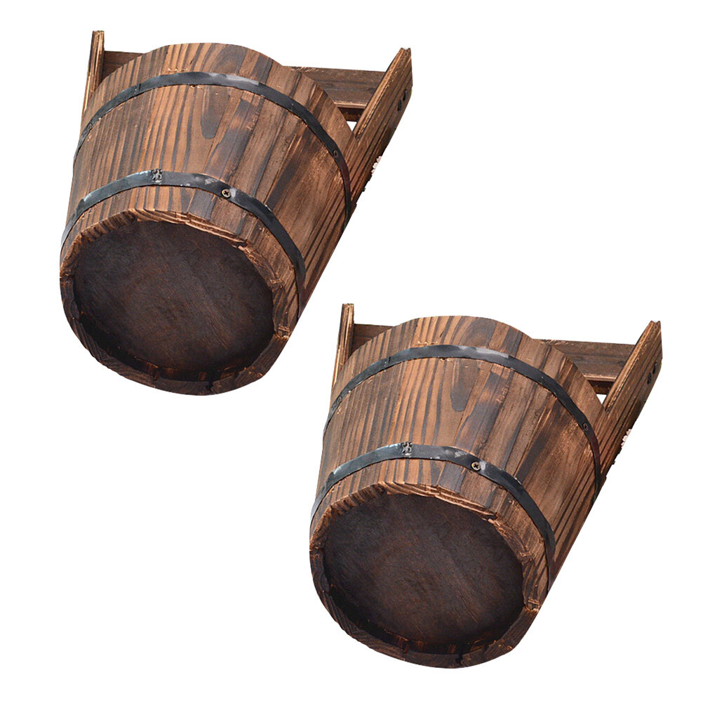 EXHUMKY Rustic Dark Brown Wooden Hanging Planter Set of 2 for and Cactus Indoor Outdoor Decorative Pots