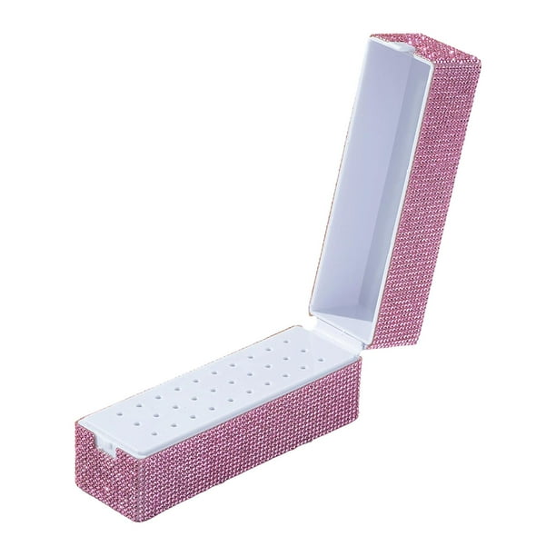 Caja de almacenamiento para brocas de uñas con 30 agujeros, portátil, expositor, contenedor profesional, organizador de exhibición para salón de Rosa