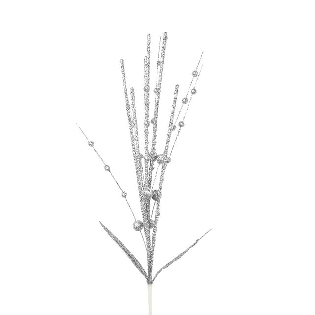 Planta de simulación polvo pegajoso rama de bayas-plata espuma de 60 cm + polvo pegajoso 6 tenedores con bayas (4 bolas por tenedor) + dos hojas + 6 columnas de espuma para tenedor