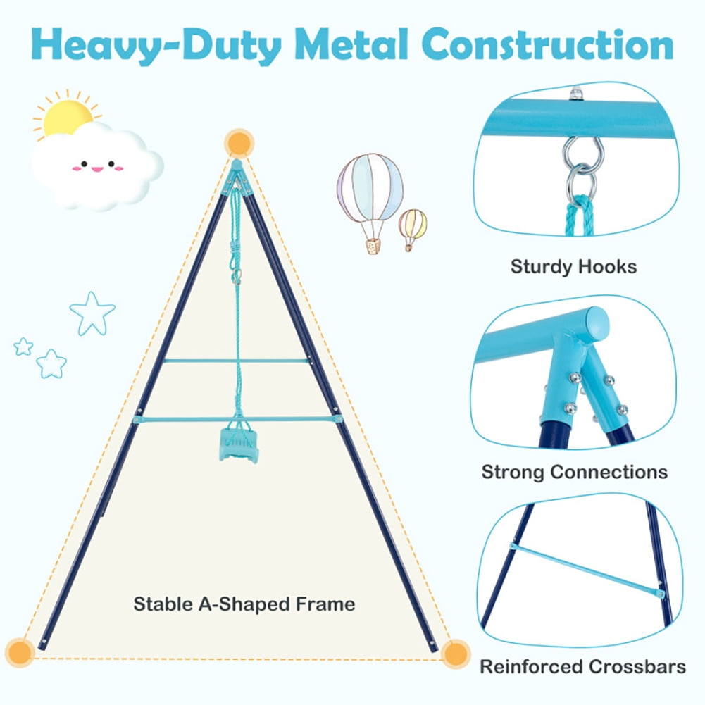 Yardi Yarda Outdoor Heavy Duty Metal Toddler Swing Set with Stand, Blue