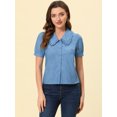 thumbnail image 4 of Allegra K Blusa De Cambray De Manga Corta Con Cuello Peter Pan Para Mujer Azul claro S, 4 of 4