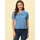 thumbnail image 4 of Allegra K Blusa De Cambray De Manga Corta Con Cuello Peter Pan Para Mujer Azul claro S, 4 of 4