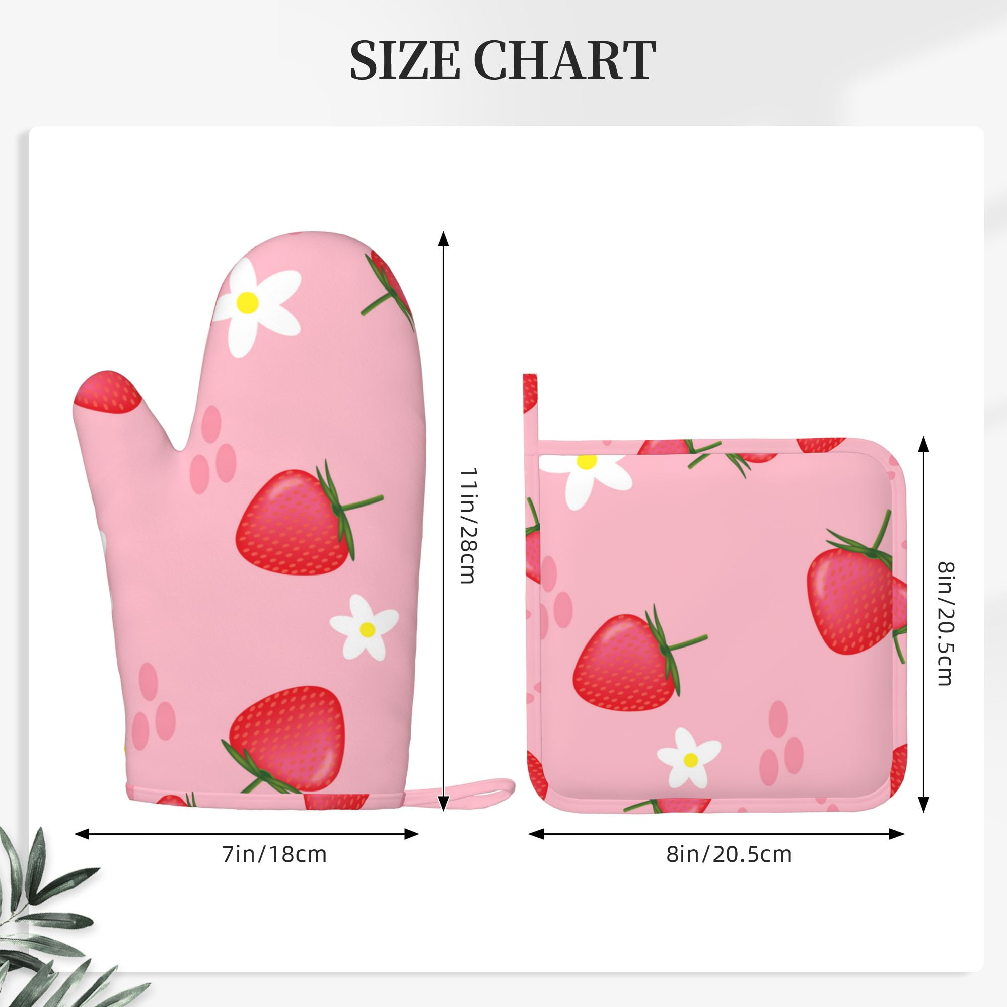DouZhe Oven Mitts and Pot Holders Sets, Red Strawberry Fruit Prints  Non-Slip Heat Resistant Kitchen Oven Silicone Glove 