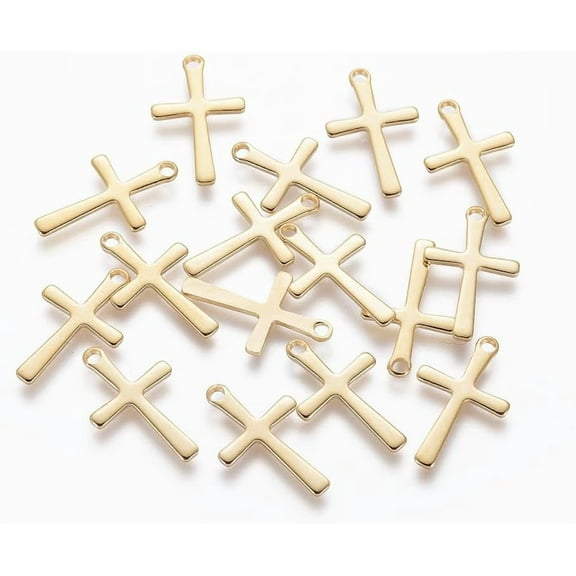 20Pcs 15.5x9.5x0.8mm Golden Mini Cross Charms Metal Mini Cross Beads 1.2mm Hole 201 Stainless Steel Cross Charms Pendants Beads Ideal for Jewelry Making and Craft Projects