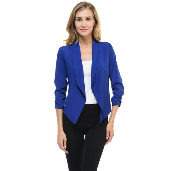 Auliné Collection Womens Casual Lightweight 3/4 Sleeve Fitted Open Blazer