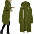 thumbnail image 4 of Womens Coats Outerwear Winter Women's Hooded Jacket Solid Color Zip Long Sleeve Pocket Top Blouse Coat, 4 of 6