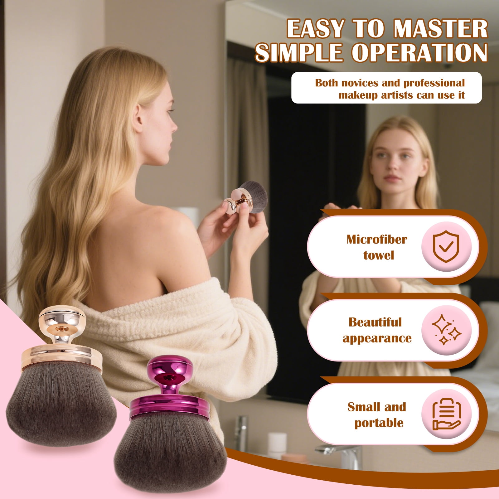 NUAHRHY 2pcs Self Tan Back Applicator Set Multipurpose Portable Large Body Makeup Brush Professional Oval Face Leg for Beginner Purple Gold