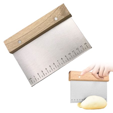 WUXIAB Stainless Steel Dough Scraper With Wood Handle 5.9 Stainless Steel Dough Scraper With Wooden Handle & Ruler Stainless Steel Griddle Scraper Measuring Marks Scraper Cooking Baking Grilling Tool