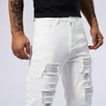 thumbnail image 7 of Hvot&aat Men's Hollow Out Ripped Jeans Regular Fit White Denim Pants Slim Fit Skinny Fit Bell Bottom Jeans, 7 of 7