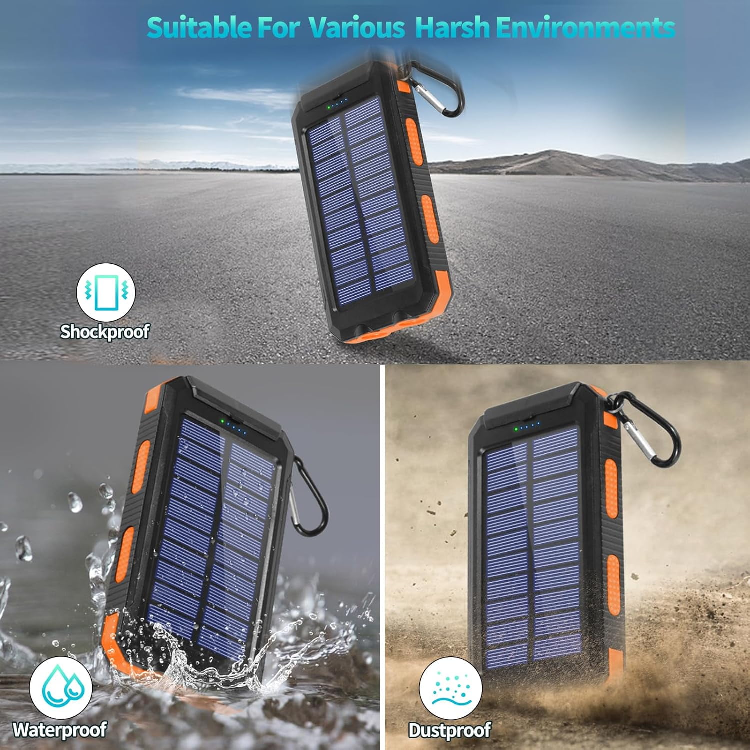 Solar Charger Power Bank, 39800mAh Portable Charger Fast Charger USB C Port Built-in Led Flashlight and Compass for All Cell Phone and Electronic Devices