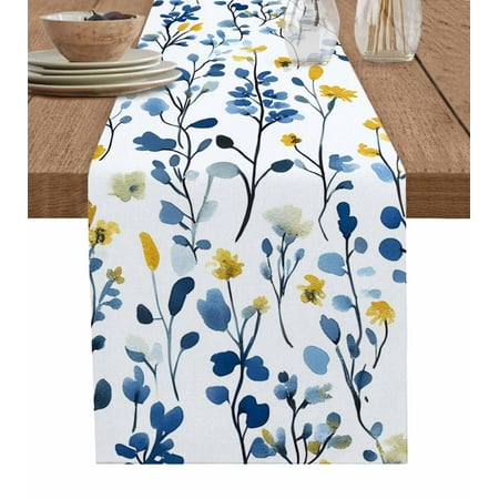 

Table Runner Dresser Scarf 13 x 72 Inch Spring Floral Watercolor Blue Yellow Wildflower Leaves Table Runners Non-Slip Heat Kitchen Dining Table Decor for Indoor Outdoor Home Party Decoration