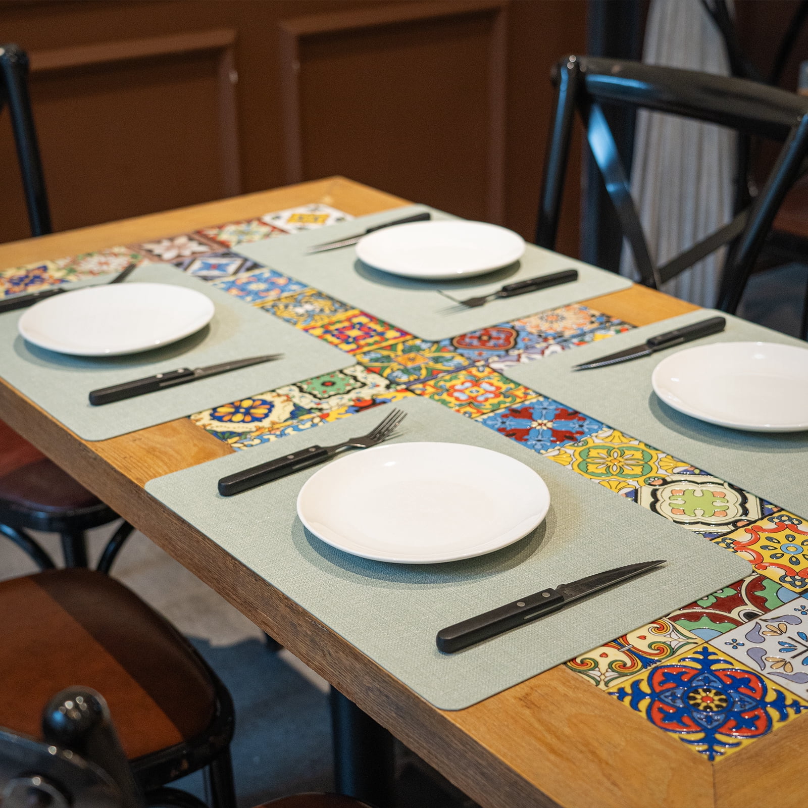 PROMATTOO Faux Leather Placemats Set of 6,Heat Resistant Dining Table Mats,17”x12”,Sage Green