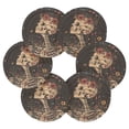 thumbnail image 7 of Yayeee 6 PCS Drink Coasters with Holder Set Woven Absorbent Round Tabletop Hot Pad, Skeleton With Flowers Pattern, 7 of 7