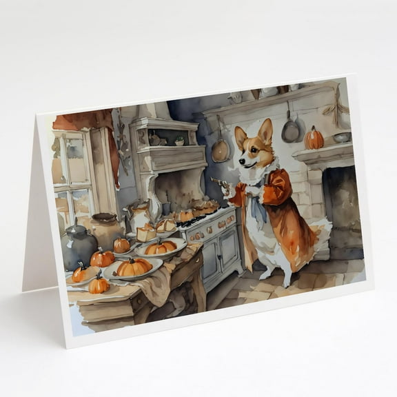 Corgi Fall Kitchen Pumpkins Greeting Cards and Envelopes Pack of 8 7 in x 5 in