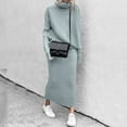 thumbnail image 2 of Fashion Winter Women 2 Piece Ribbed Knitted Wool Sweater Turtleneck Set Elegant Casual Long Skirt Suit Outfit, 2 of 2