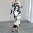 thumbnail image 2 of MORTTIC Women's Off-Shoulder Floral Print Bodycon Stretchy Party & Casual Long Sleeve Maxi Dress Black & Light Blue，XL, 2 of 7