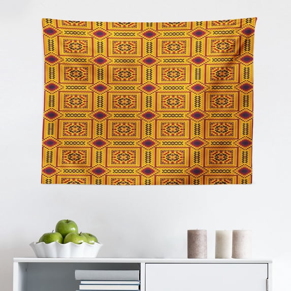 Rhombus Print Tapestry, Retro Style Simplistic Monotone Pattern Ornamental Elements, Fabric Wall Hanging Decor for Bedroom Living Room Dorm, 2 Sizes, Dried Rose Pale Salmon, by Ambesonne