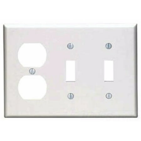 Seymour Ivory Toggle Wall Plate - Leviton 80721-I 3-Gang 2-Toggle 1-Duplex Device Combination Wallplate, Standard Size, Ivory