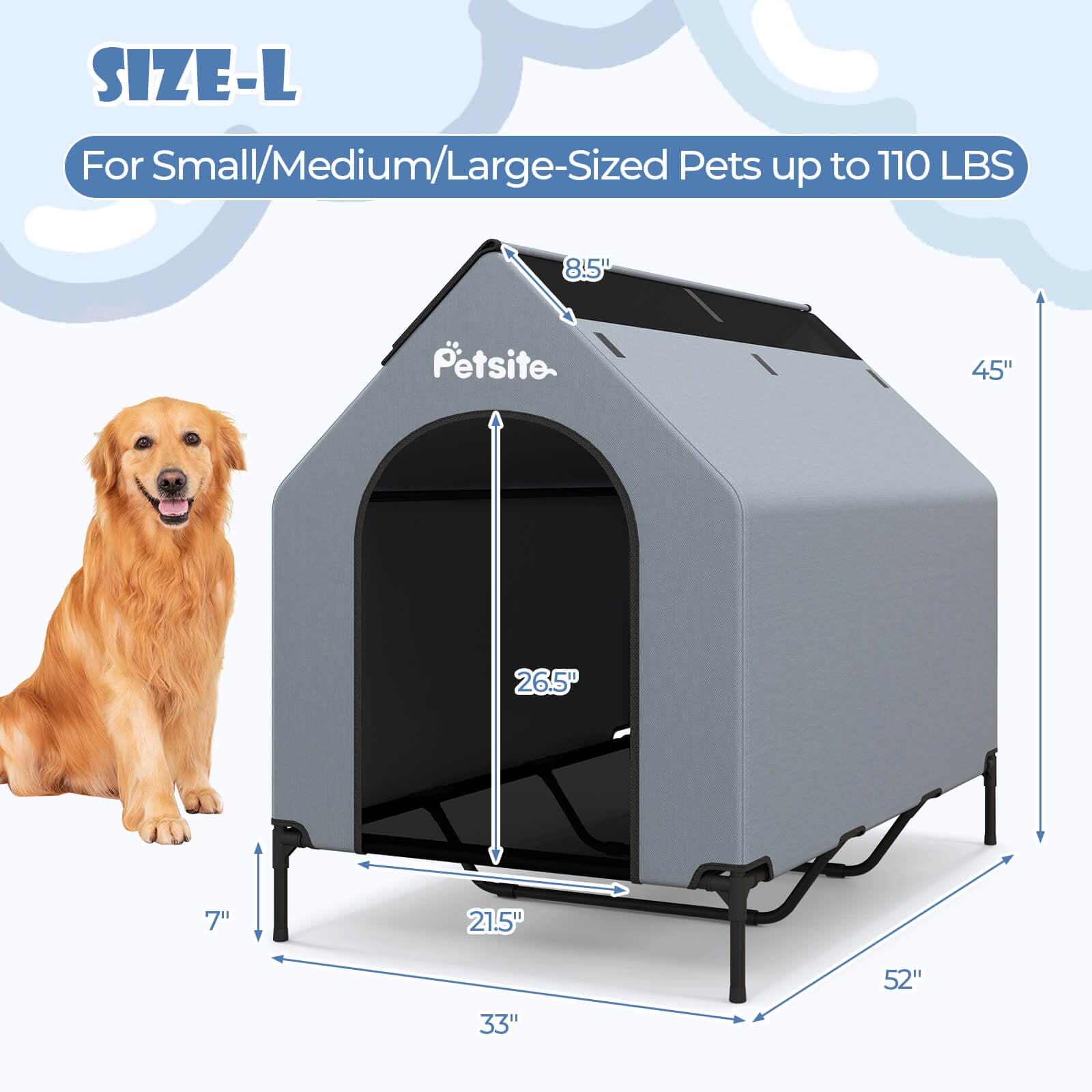 Infans 52" Elevated Dog House for Large Breeds Large Pet House w/ Ventilated Windows