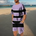 thumbnail image 2 of Stamzod Mens Track Suits 2 Piece Set Fashion Strip Printed Crew Neck Tee with Casual Shorts Set Plus Size Summer Outfits for Men Purple C XXL, 2 of 7