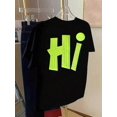 thumbnail image 3 of 【New Arrival】Women Casual Graphic T-Shirt, Double Sided HI Contrast Neon Letter Print Loose Crew Neck Short Sleeve Dopamine Tee, 3 of 10