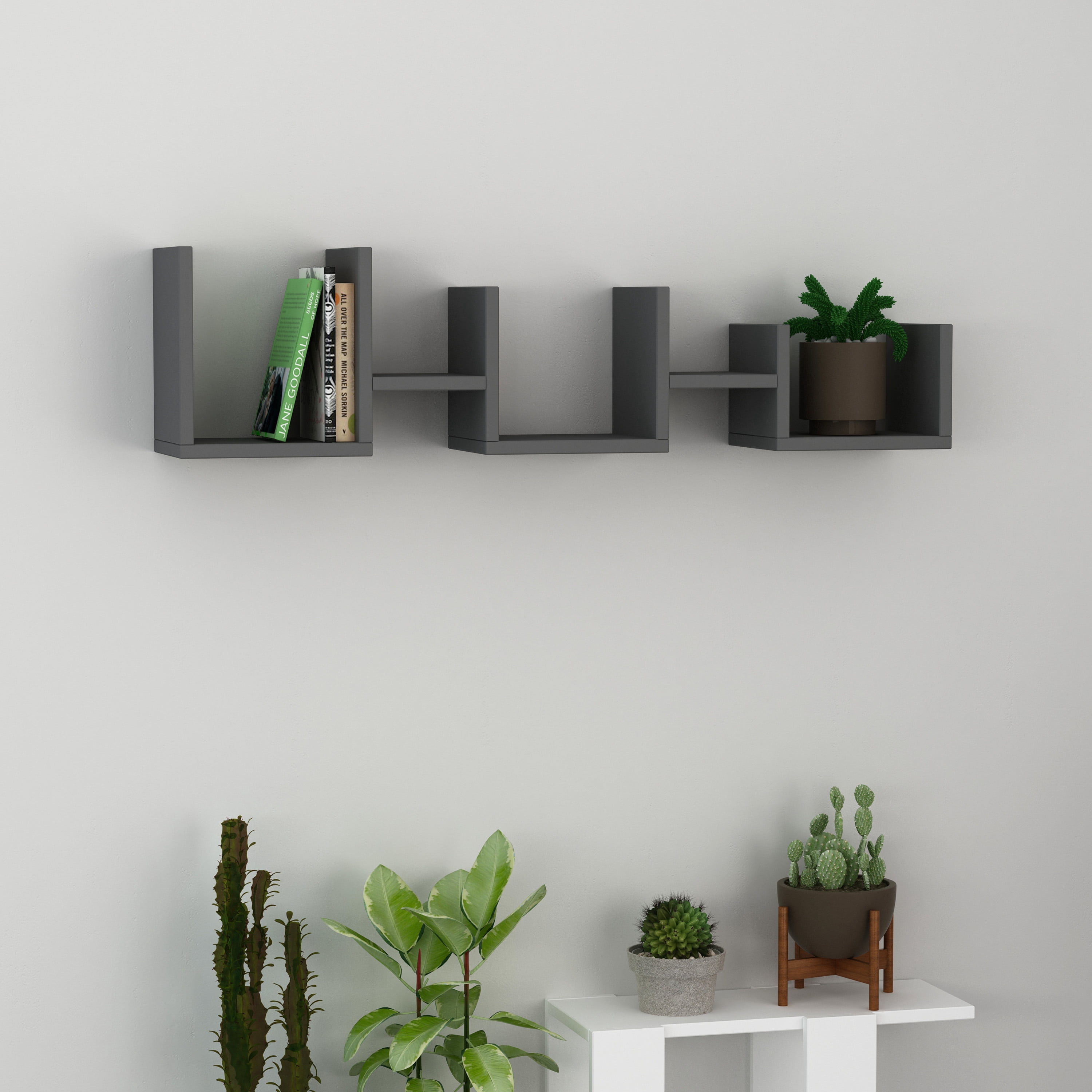 Ada Home Decor Furniture 41.34" 1 Tier Anthracite Waseca Modern Wall Shelf