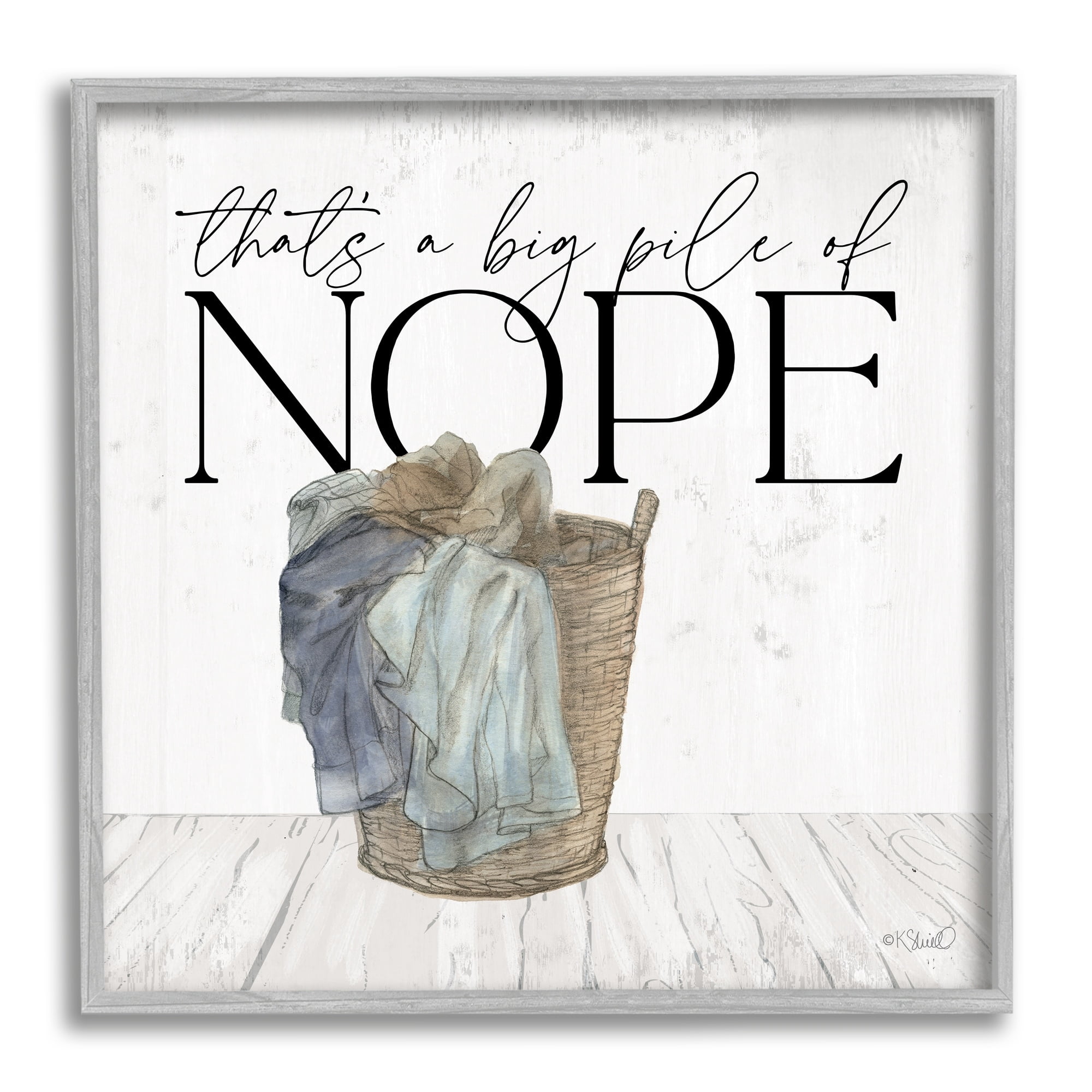 Stupell Industries Big Pile of Nope Text Laundry Phrase Drawing Graphic Art Gray Framed Art Print Wall Art, Design by Kate Sherrill