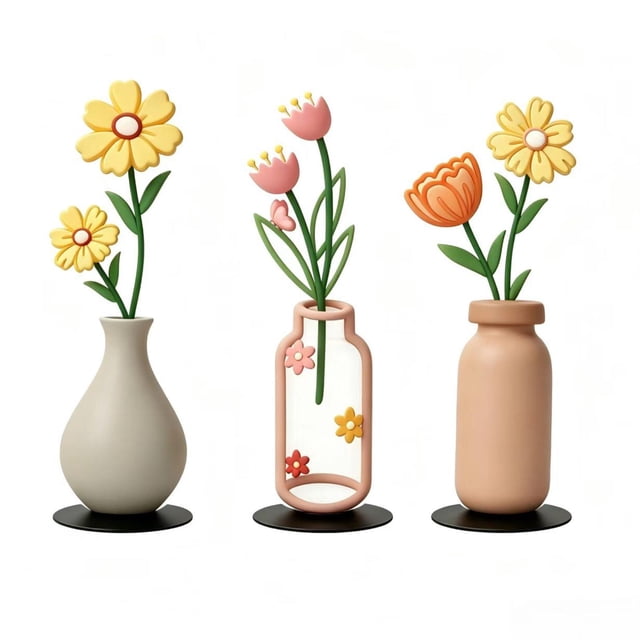 3 piezas de flores de metal para decoración de pared, adornos colgantes decorativos de hierro, decoración floral para el hogar, la oficina o el Estilo C