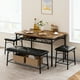thumbnail image 3 of Juego de Comedor para 4, Mesa de Cocina con Estructura Metálica, Banco Tapizado y 2 Bancos Cuadrados, Estantes de Almacenaje, 3 of 7
