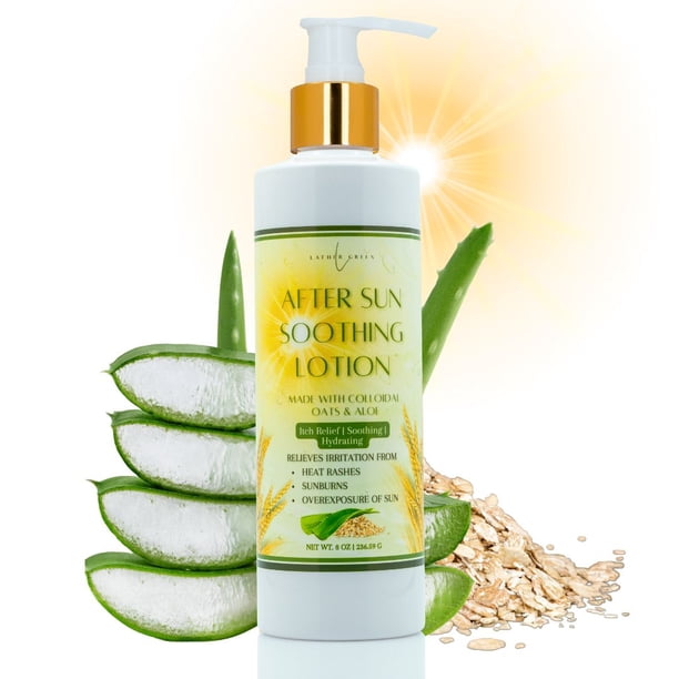 After Sun Soothing Natural Body Lotion with Aloe & Oats for Sunburn Relief & Hydration – 8 oz by LatherGreen