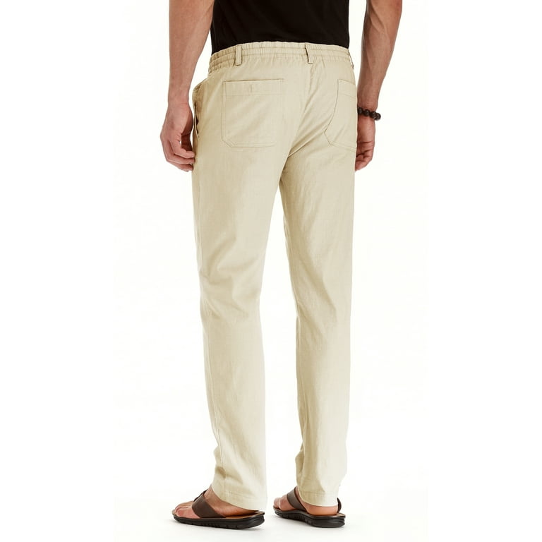 JWD Men's Cotton Linen Elastic Waist Drawstring Trousers JWD Men's Cotton Linen Elastic Waist Drawstring Trousers