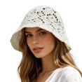 thumbnail image 2 of Hollow out Crochet Knit Sun Hats for Women Foldable Packable Bucket Hat Summer Beach Hat, 2 of 5
