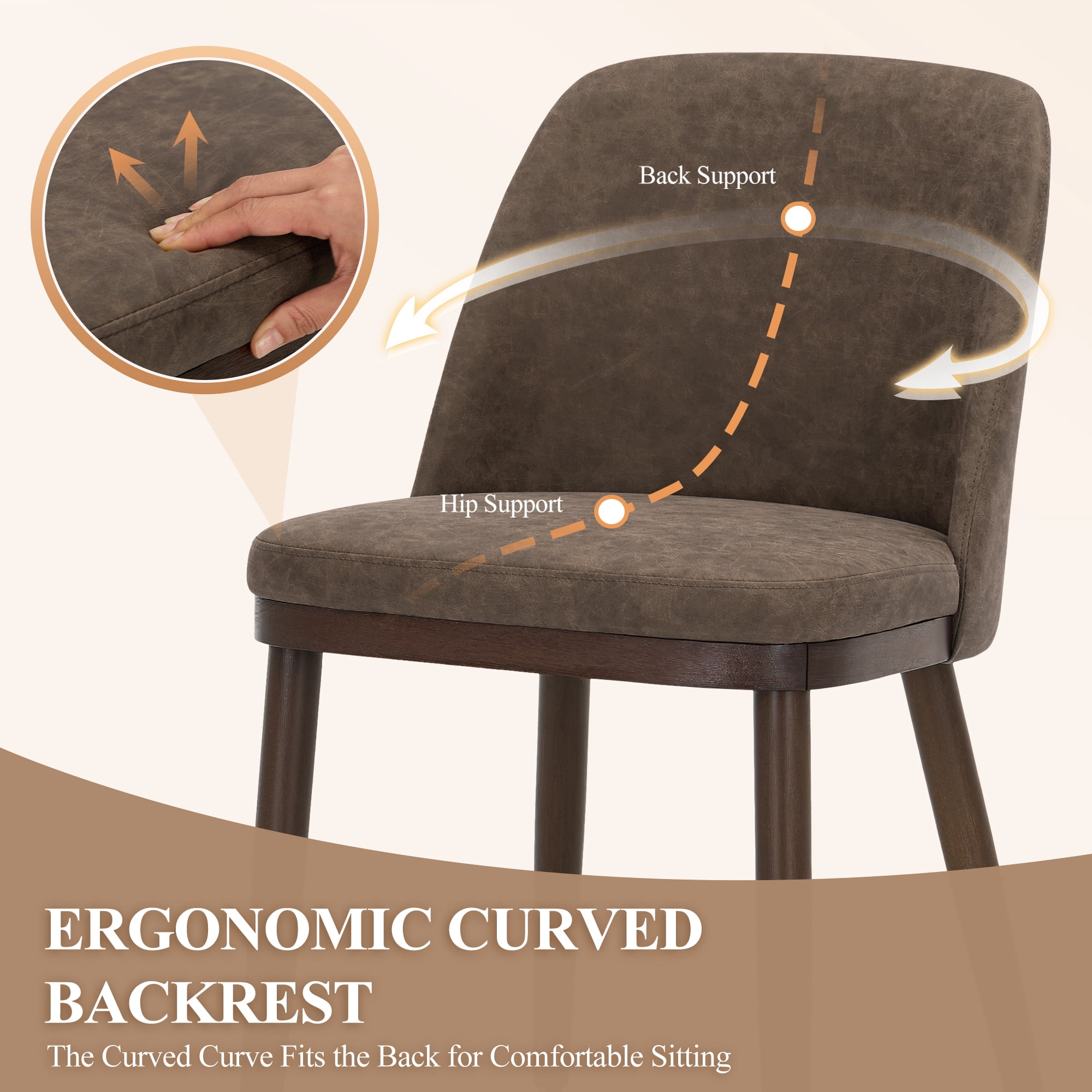 Modern Upholstered Dining Chairs Set of 4 — Faux Leather Padded Side Chairs with Solid Wood Legs for Kitchens and Dining Rooms, Darkbrown