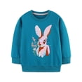 thumbnail image 4 of Girls Cotton Crewneck Sweatshirt Long Sleeve Embroidered Rabbit Pullover Kids Kids Teal Top,Size 2-3 T, 4 of 9