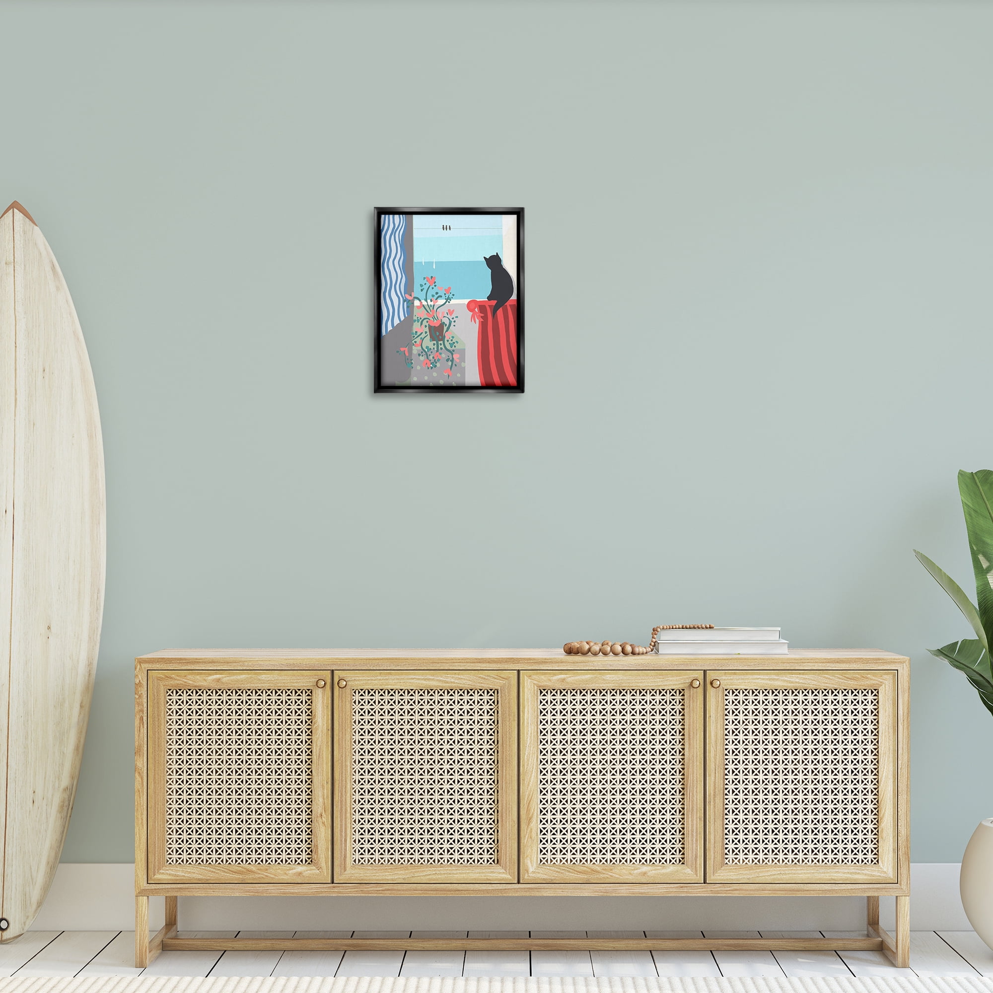 Stupell Industries Window Beach View Nautical & Beach Painting Black Floater Framed Canvas Art Print Wall Art, 17 x 21